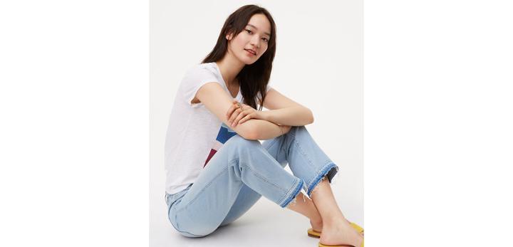 Loft Straight Crop W Let Down Hem