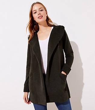 Loft Flecked Hooded Pocket Open Cardigan