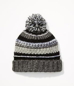 Loft Shimmer Stripe Pom Pom Beanie