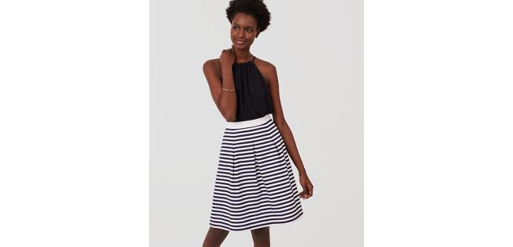 Loft Striped Pleated Skirt