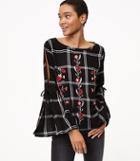 Loft Embroidered Plaid Bell Sleeve Top
