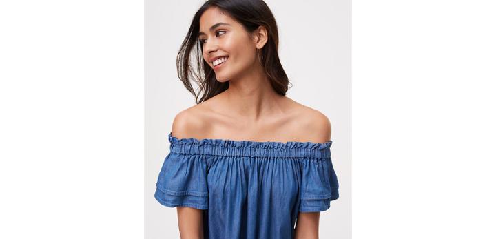Loft Chambray Tie Off The Shoulder Top