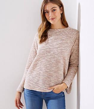 Loft Boucle Split Back Mixed Media Top