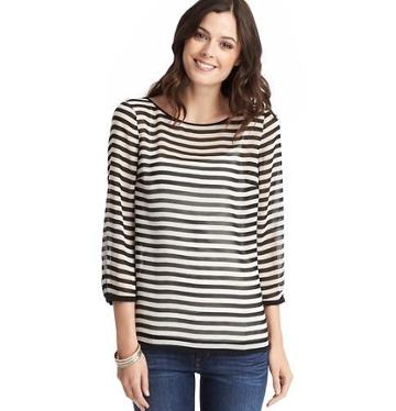 Loft Tailor Stripe Sheer Blouse