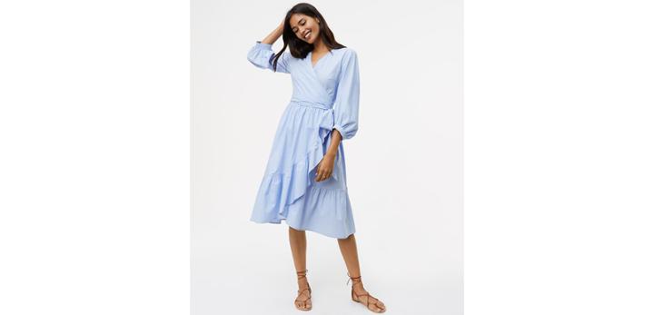 Loft Striped Ruffle Wrap Shirtdress