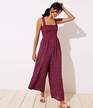 Loft Smocked Wide Leg Crop Jumpsuit