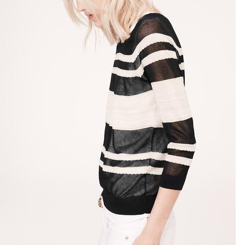 LOFT Petite Lou & Grey Pointelle Stripe Sweater, Black
