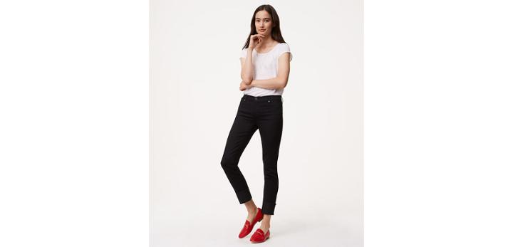 Loft Modern Frayed Cuff Straight Leg Jeans In Black