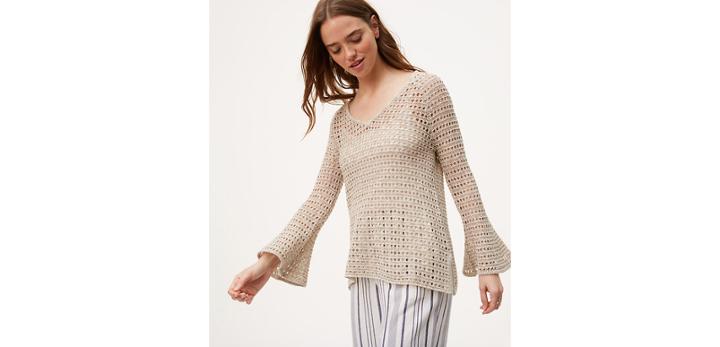 Loft Open Stitch Bell Sleeve Sweater