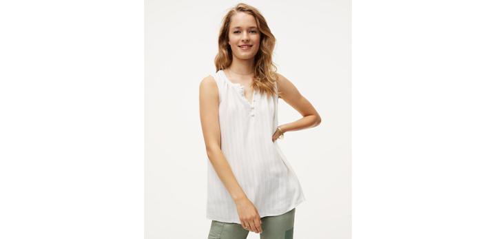 Loft Striped Henley Mixed Media Shell