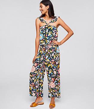 Loft Beach Floral Ruffle Jumpsuit