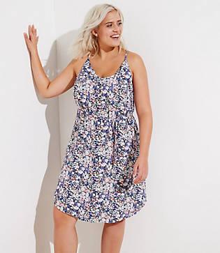 Loft Plus Floral Covered Button Strappy Cami Dress