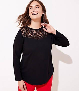 Loft Plus Ruffled Lace Yoke Vintage Soft Tee