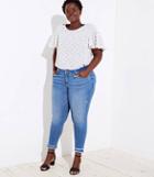 Loft Plus Double Fray Cuff Skinny Jeans In Bright Mid Indigo Wash