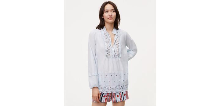 Loft Tie Neck Novelty Popover Shirt