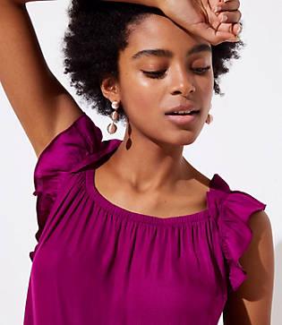 Loft Ruffled Mixed Media Tank