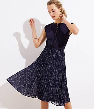 Loft Geo Pleated Henley Dress