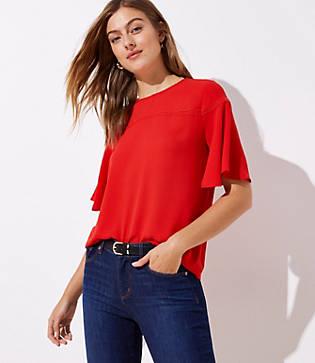 Loft Lacy Flutter Mixed Media Top