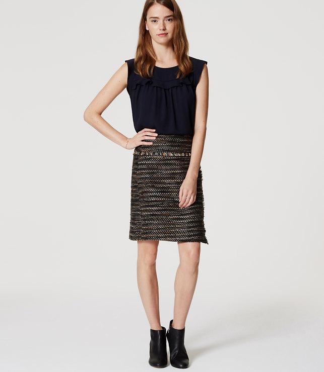 Loft Fringe Tweed Wrap Skirt