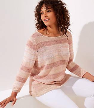 Loft Plus Shimmer Striped Sweater