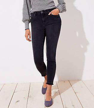 Loft Curvy Front Seam Unpicked Skinny Jeans In Washed Black