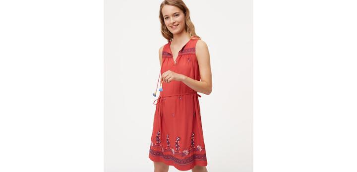 Loft Floral Embroidered Split Neck Dress