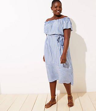 Loft Plus Loft Beach Mixed Stripe Off The Shoulder Dress