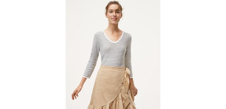 Loft Striped Textured Shirttail Sweater