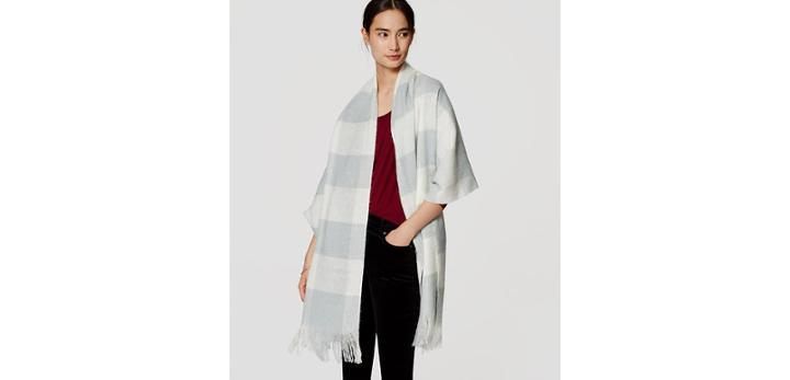 Loft Plaid Pocket Wrap Scarf