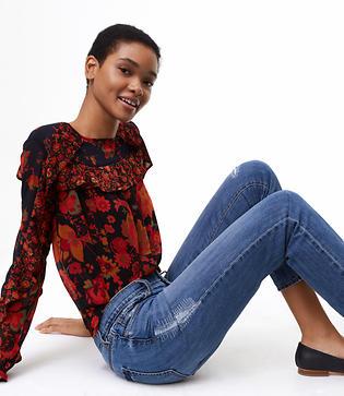 Loft Boyfriend Jeans In Destructed Mid Stonewash