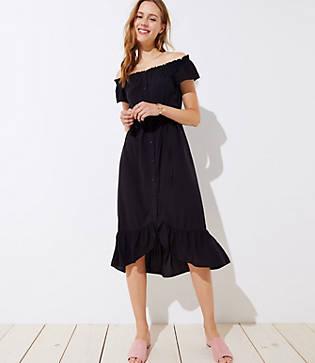 Loft Off The Shoulder Button Down Midi Dress