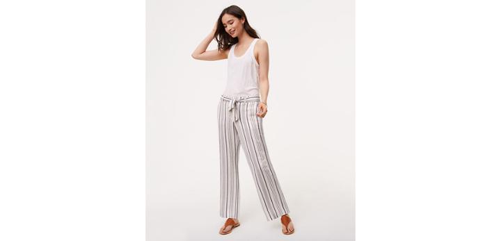 Loft Striped Tie Waist Fluid Trousers