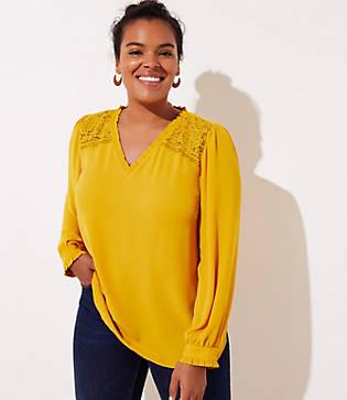 Loft Plus Lace Shoulder Ruffle Blouse