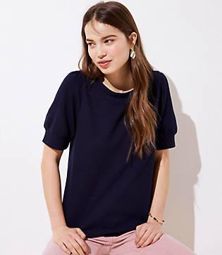 Loft Crepe Knit Puff Sleeve Top