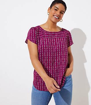 Loft Plus Floral Tile Petal Sleeve Top