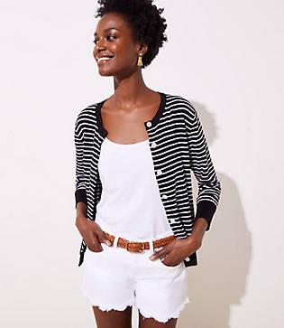 Loft Striped 3/4 Sleeve Signature Cardigan