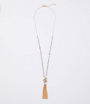 Loft Gilded Beaded Chain Tassel Necklace