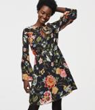 Loft Poppy Bloom Tie Neck Bell Sleeve Dress