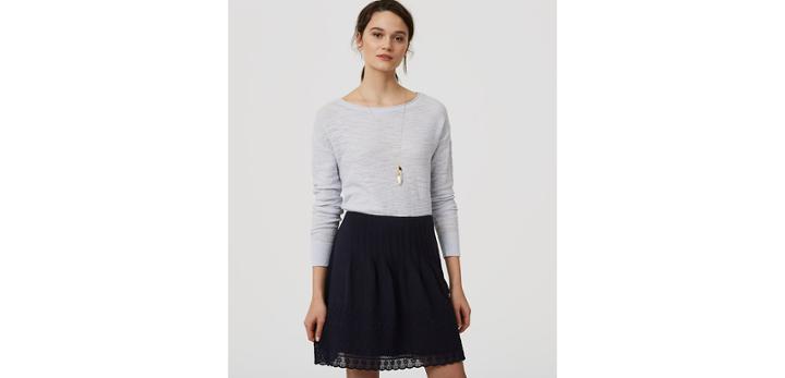 Loft Daisy Embroidered Pintuck Skirt