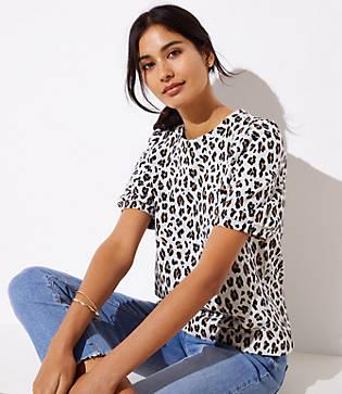 Loft Leopard Print Knit Puff Sleeve Top