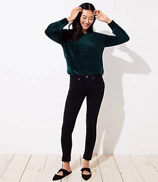 Loft Modern Double Frayed Soft Skinny Jeans In Black