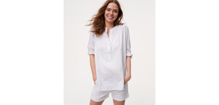 Loft Swiss Dot Henley Utility Blouse