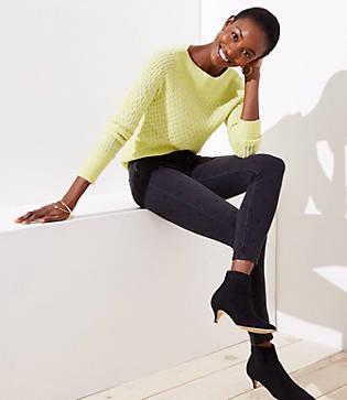 Loft Modern Velvet Dotted Skinny Jeans In Black