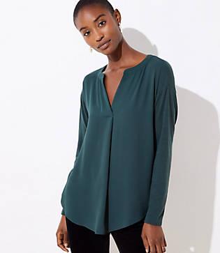 Loft Split Neck Mixed Media Top