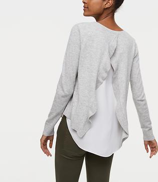 Loft Ruffle Back Mixed Media Sweater