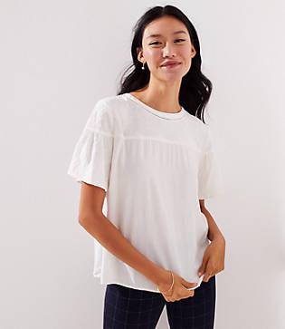 Loft Floral Embroidered Cutout Top