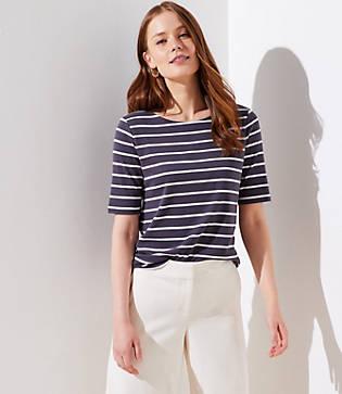Loft Striped Cutout Back Tee