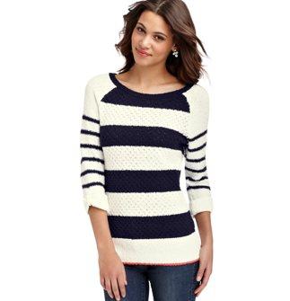 Stripe Roll Sleeve Cotton Sweater