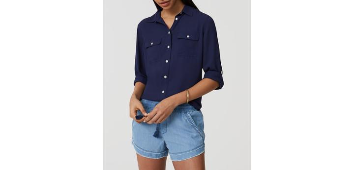 Loft Chambray Drawstring Shorts In Light Indigo Wash