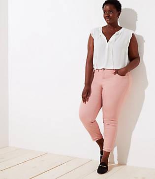 Loft Plus Modern Double Frayed Skinny Crop Jeans In Pink